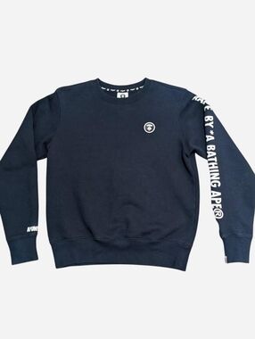 A BATHING APE AAPE BAPE APUNVS Japan Crew Sweatshirt Pullover Sweater Navy Blue